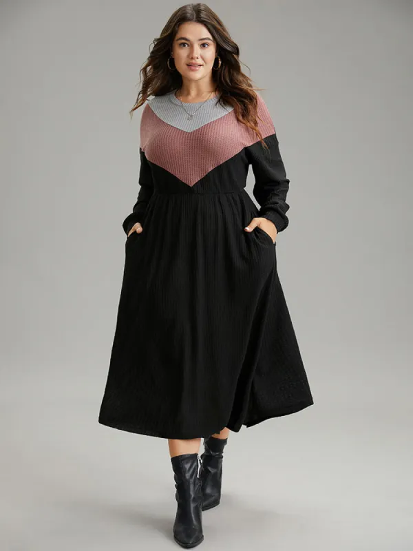 Colorblock Waffle Knit Pocket Drop Shoulder Dress sold by Bloomchic