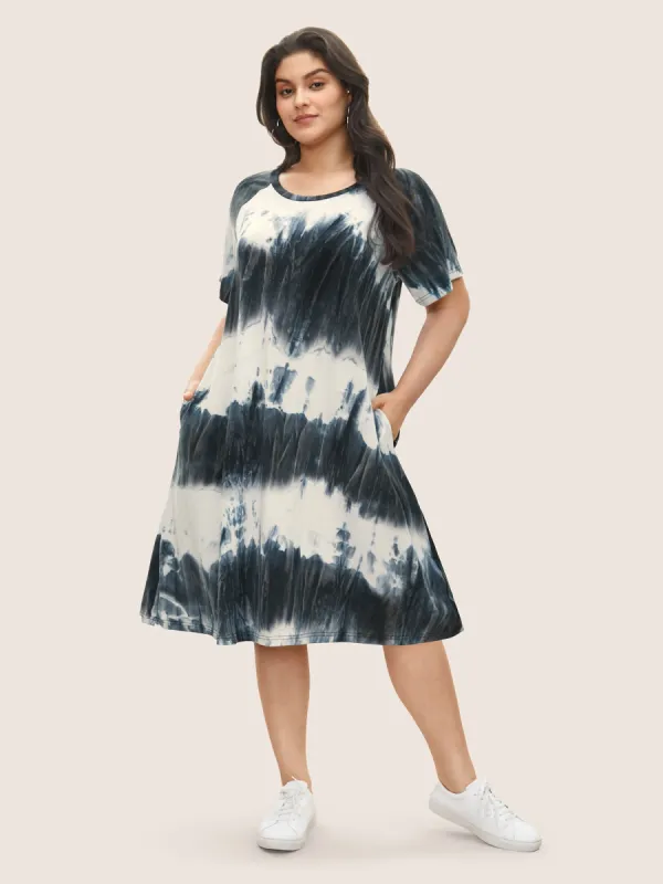 Crew Neck Tie Dye Raglan Sleeve Dress sold by Bloomchic