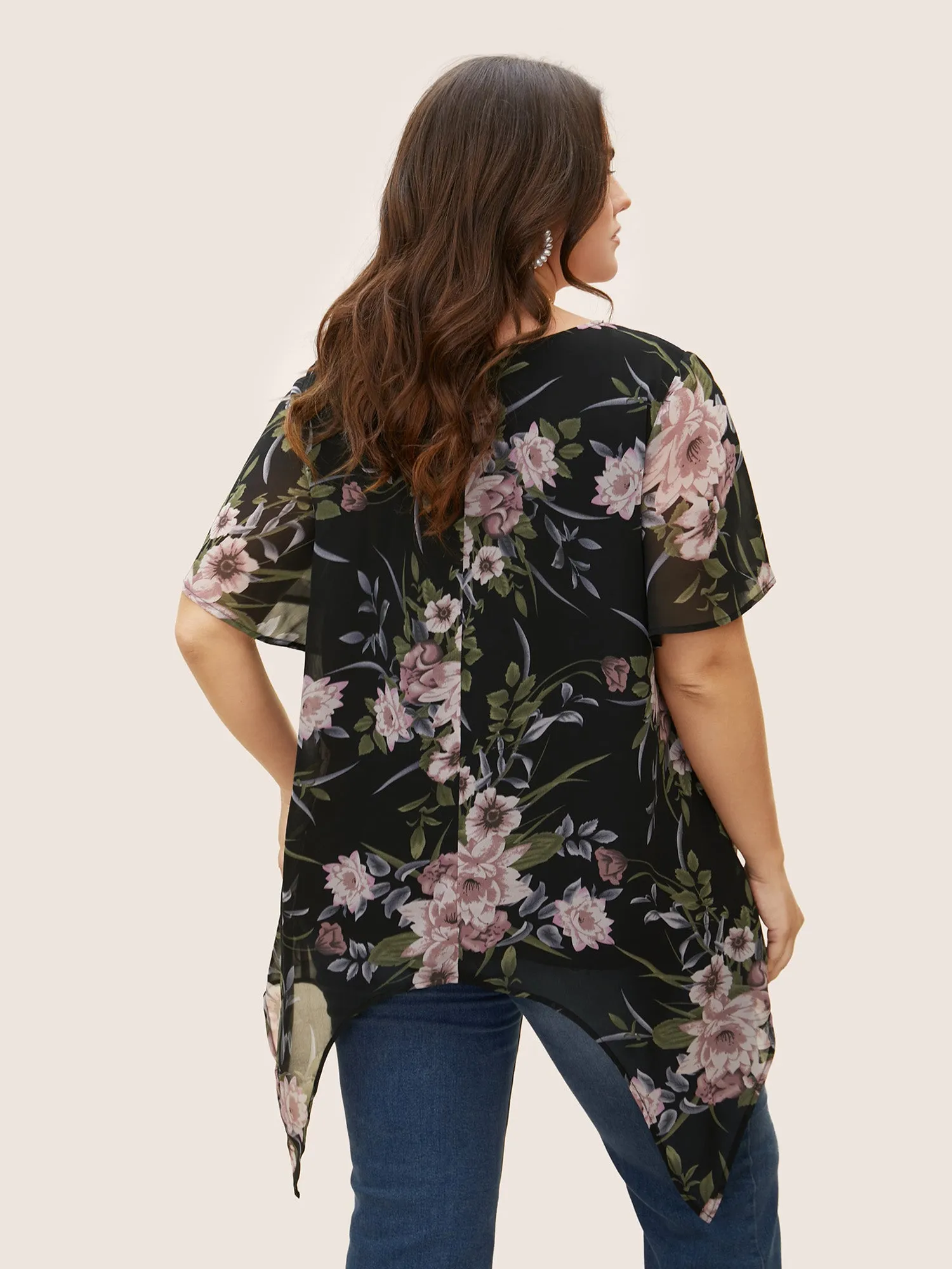 Chiffon Floral Crisscross Hanky Hem Blouse sold by Bloomchic product image thumbnail 3