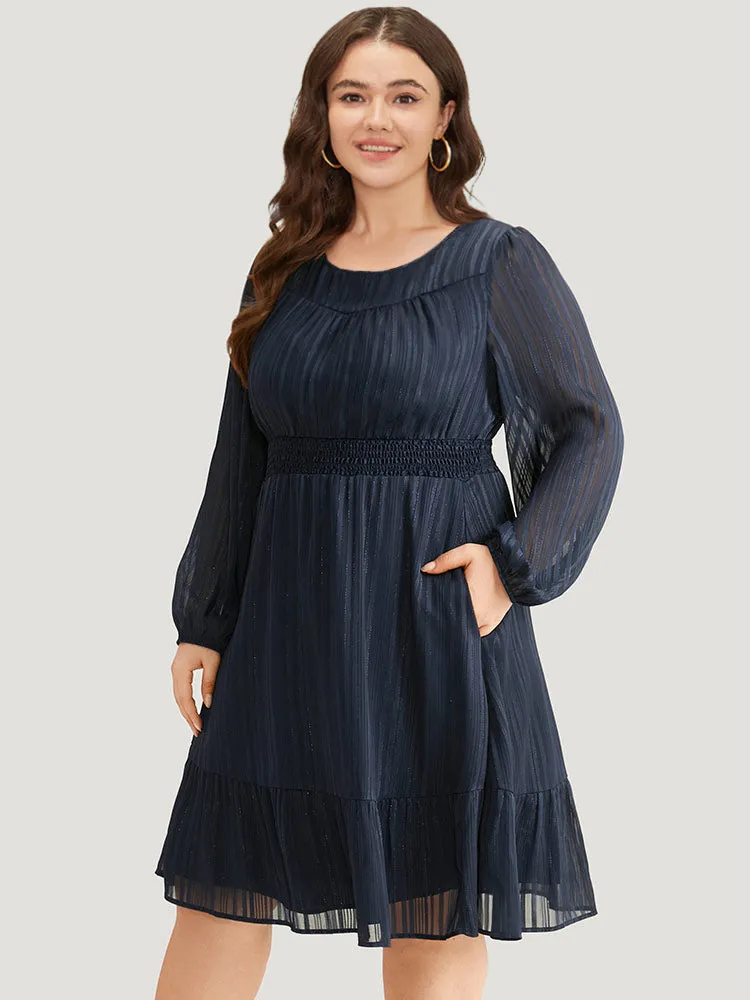 Plisse Shirred Pocket Lantern Sleeve Dress sold by Bloomchic product image thumbnail 2