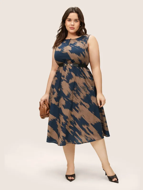 Brush Print Keyhole Gathered Tank Dress sold by Bloomchic