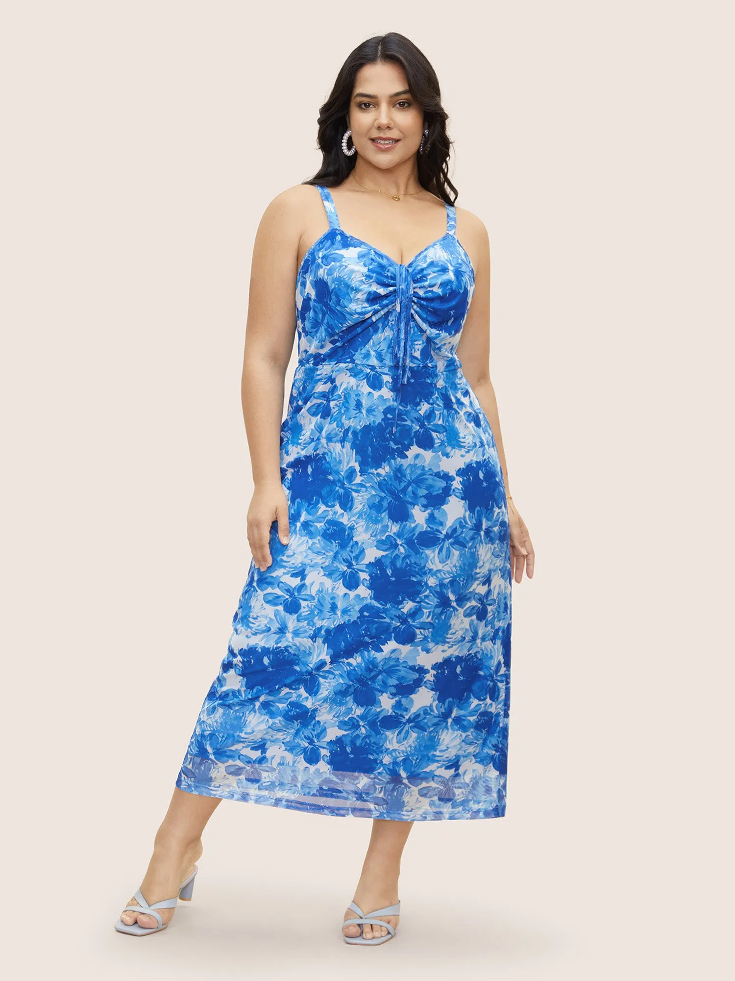 Watercolor Floral Heart Neckline Drawstring Maxi Dress sold by Bloomchic