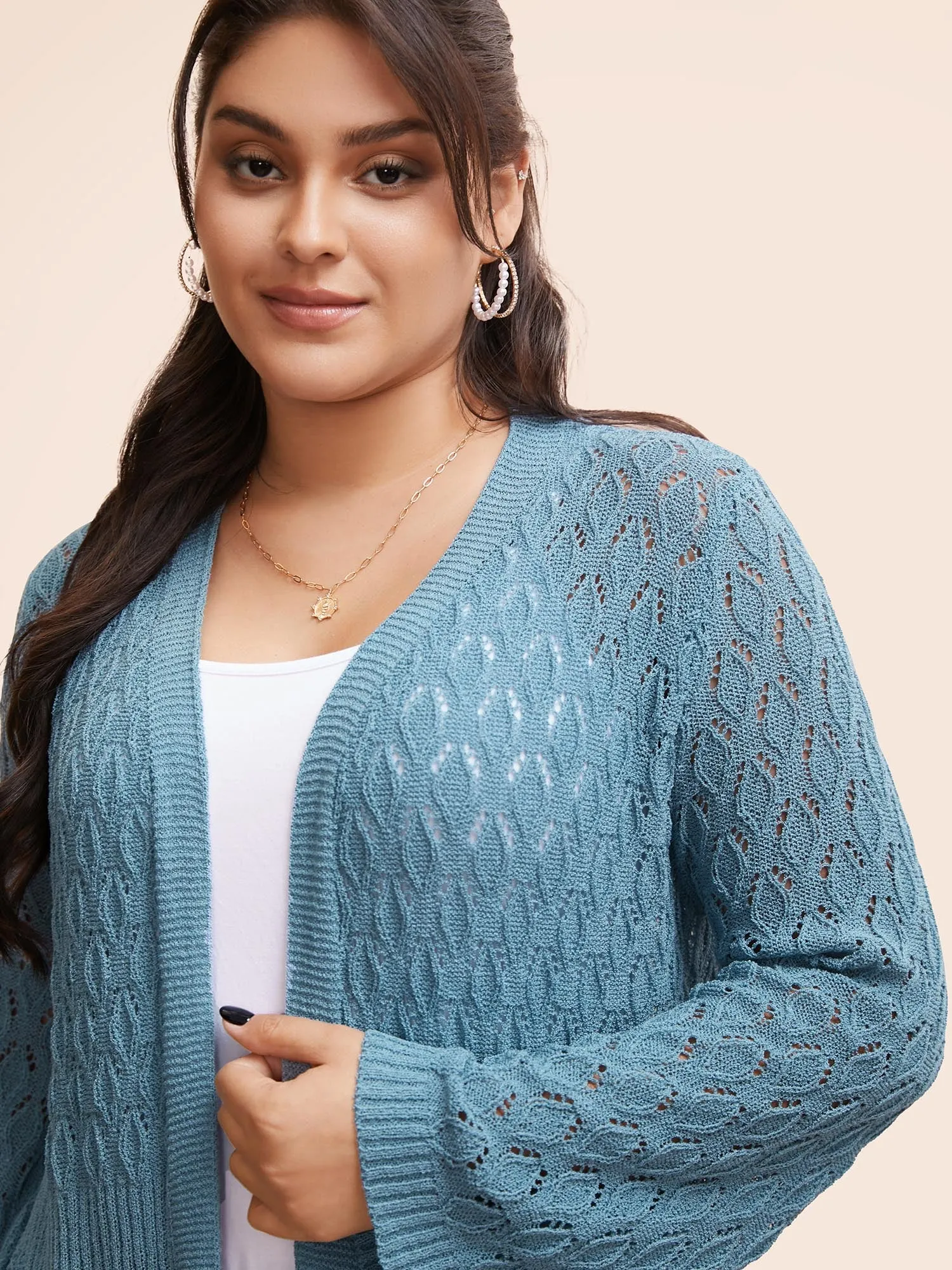 Anti-Pilling Plain Textured Kimono Collar Cardigan sold by Bloomchic product image thumbnail 4