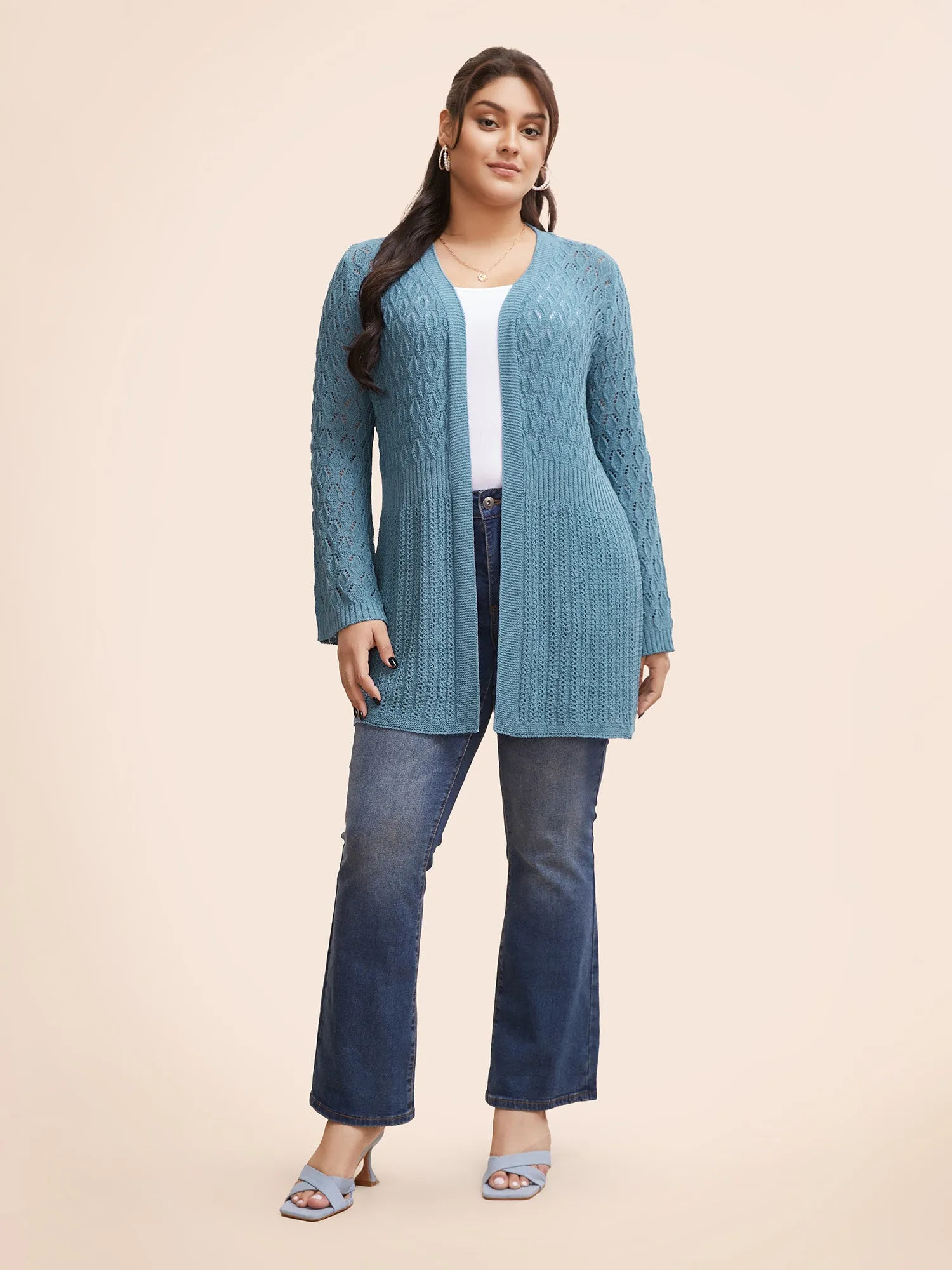 Anti-Pilling Plain Textured Kimono Collar Cardigan sold by Bloomchic product image thumbnail 3