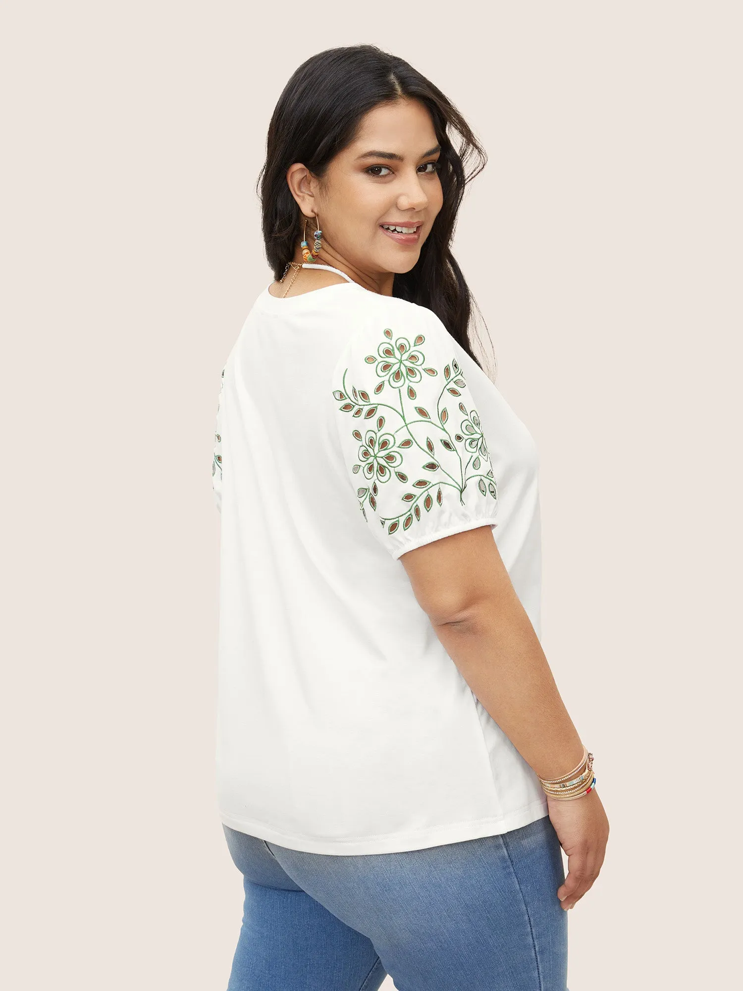 Floral Embroidered Round Neck Cut Out T-shirt sold by Bloomchic product image thumbnail 2