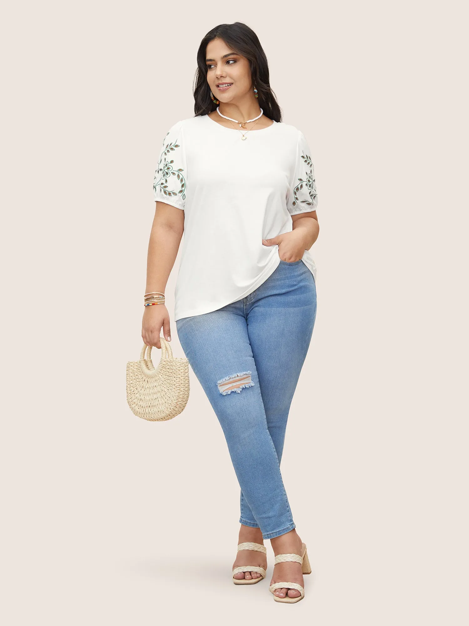 Floral Embroidered Round Neck Cut Out T-shirt sold by Bloomchic product image thumbnail 3