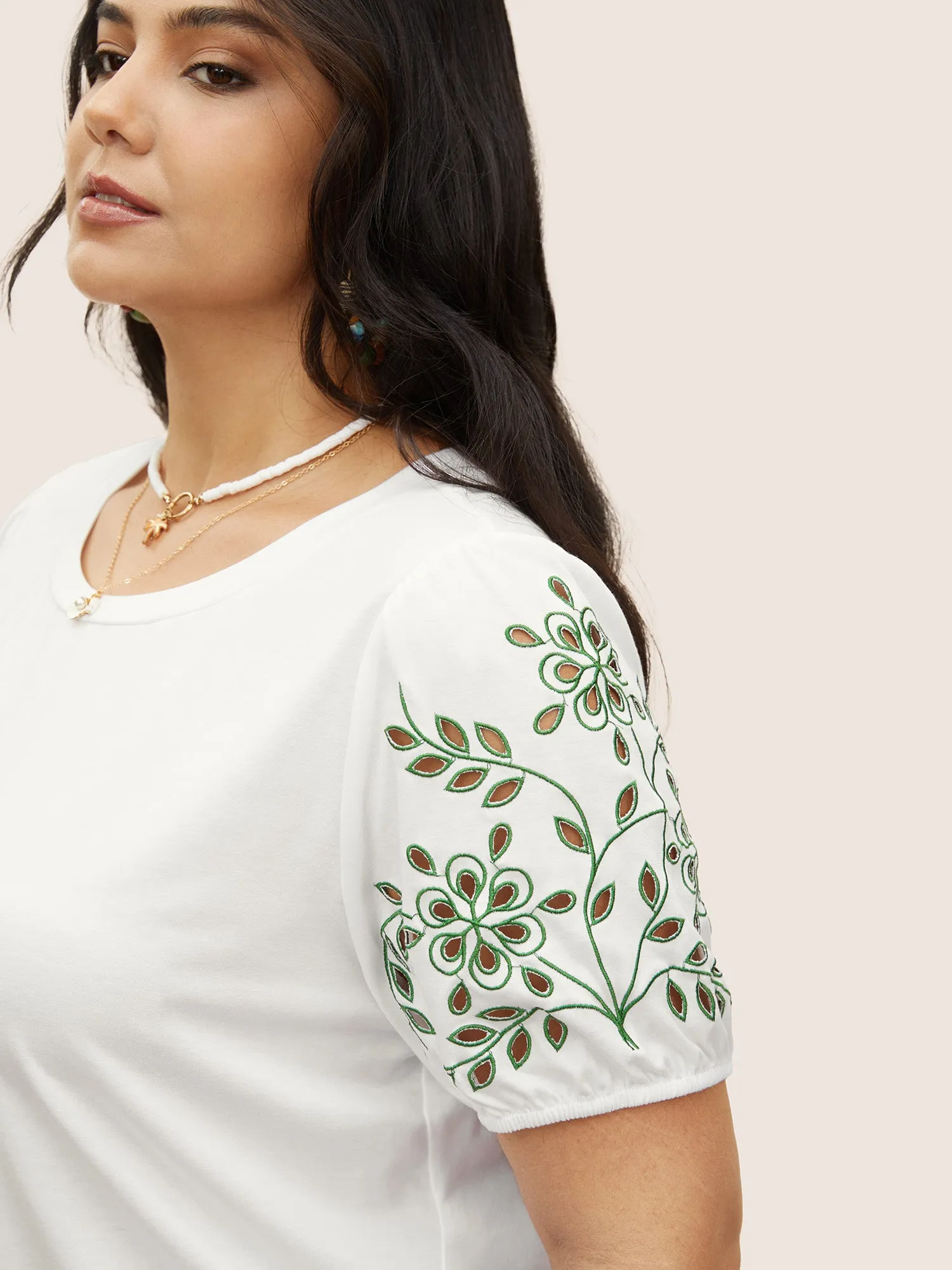 Floral Embroidered Round Neck Cut Out T-shirt sold by Bloomchic product image thumbnail 4