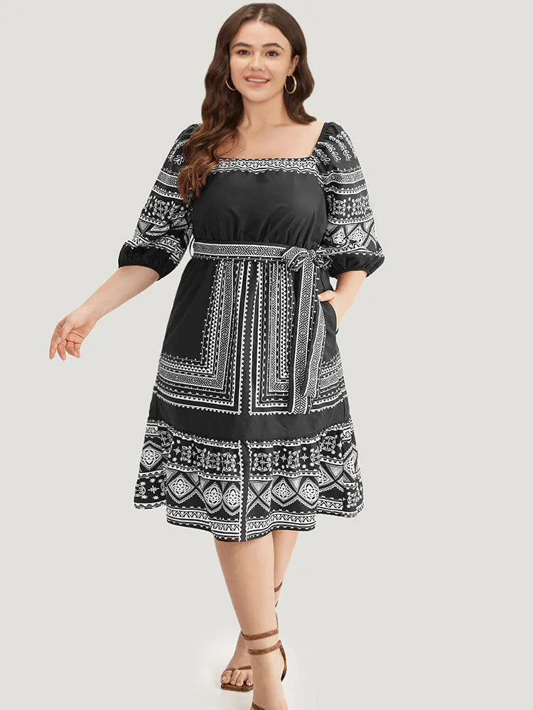 Boho Print Square Neck Belted Dress sold by Bloomchic product image thumbnail 4