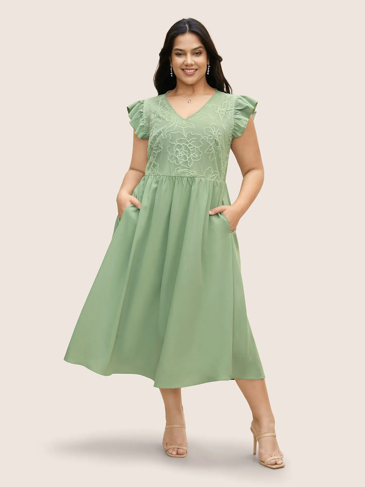 Synthetic Texture Ruffle Cap Sleeve Dress sold by Bloomchic product image thumbnail 3