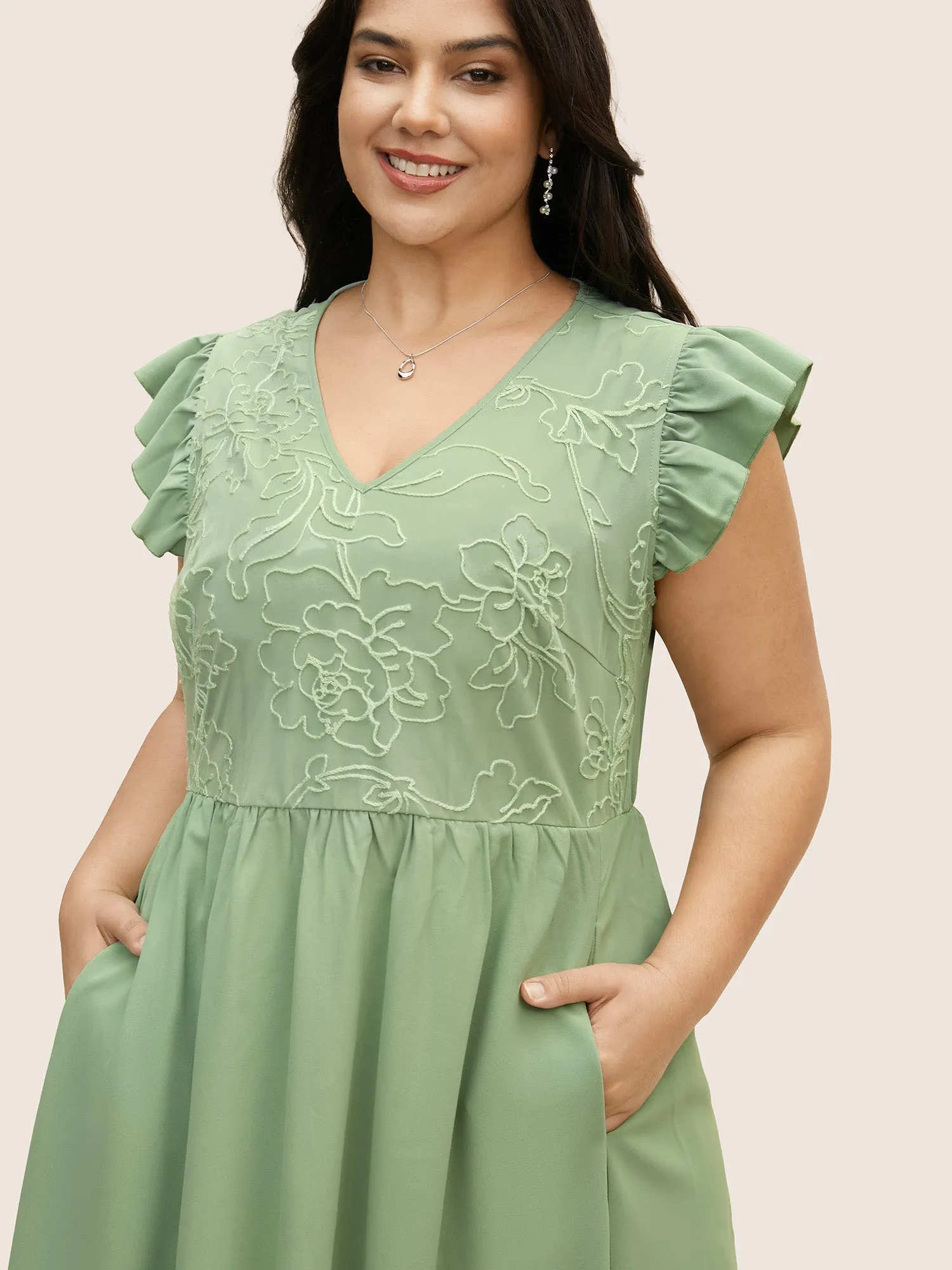 Synthetic Texture Ruffle Cap Sleeve Dress sold by Bloomchic product image thumbnail 2