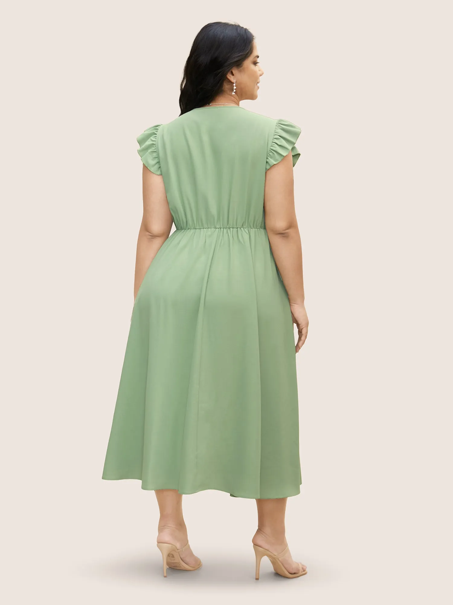 Synthetic Texture Ruffle Cap Sleeve Dress sold by Bloomchic product image thumbnail 4