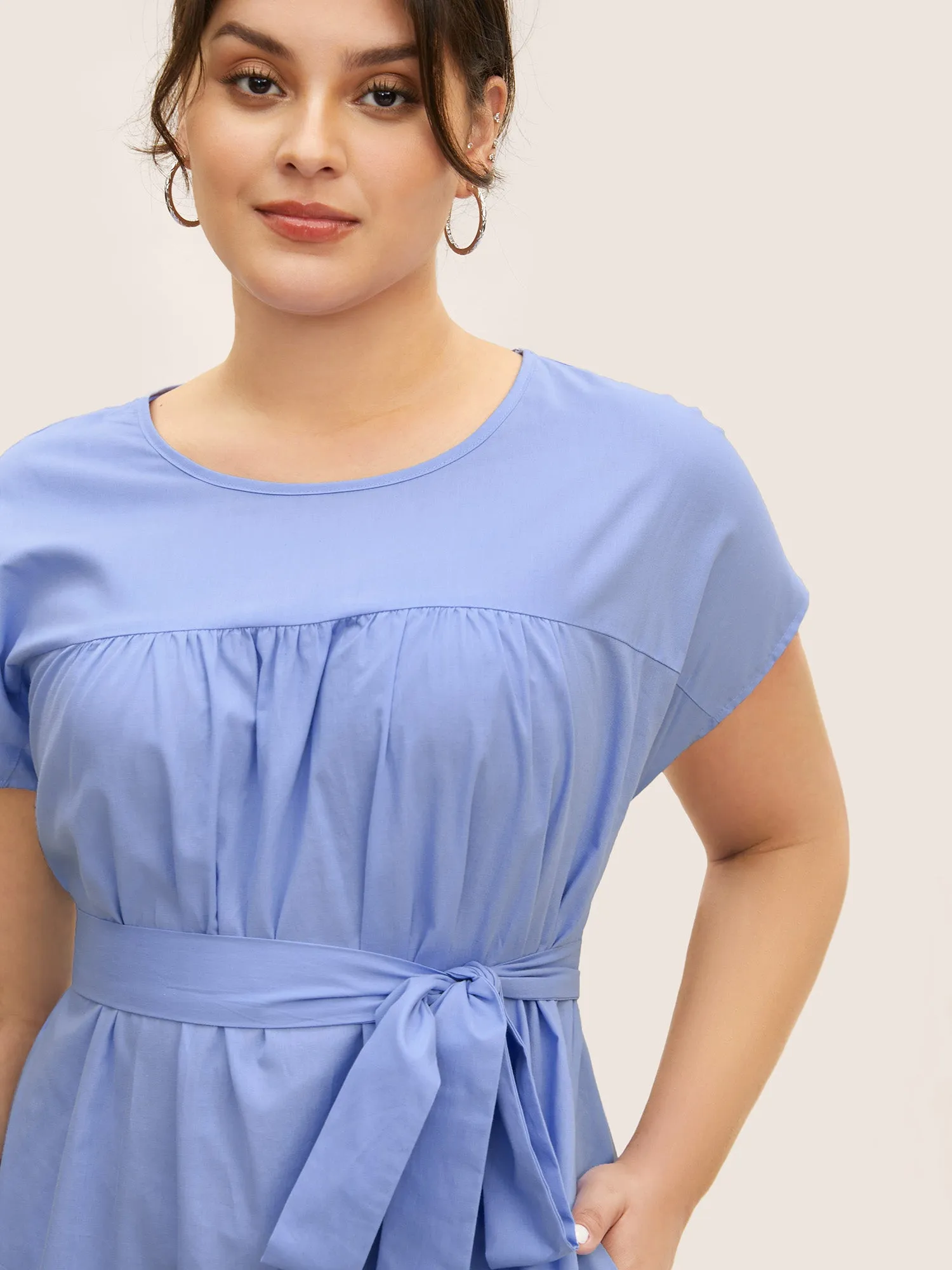 Solid Dolman Sleeve Broderie Anglaise Belted Dress sold by Bloomchic product image thumbnail 4