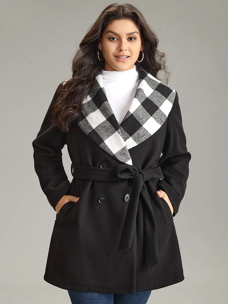 Plaid Lapel Collar Pocket Belted Coat sold by Bloomchic