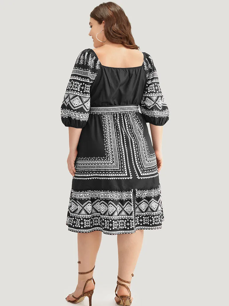 Boho Print Square Neck Belted Dress sold by Bloomchic product image thumbnail 3