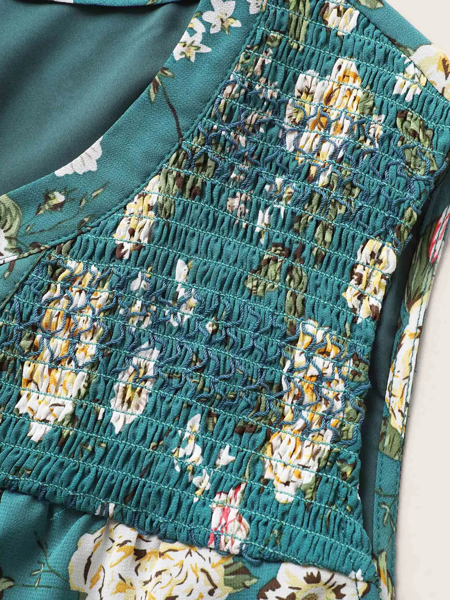 Notched Collar Floral Print Shirred Tank Top sold by Bloomchic product image thumbnail 5