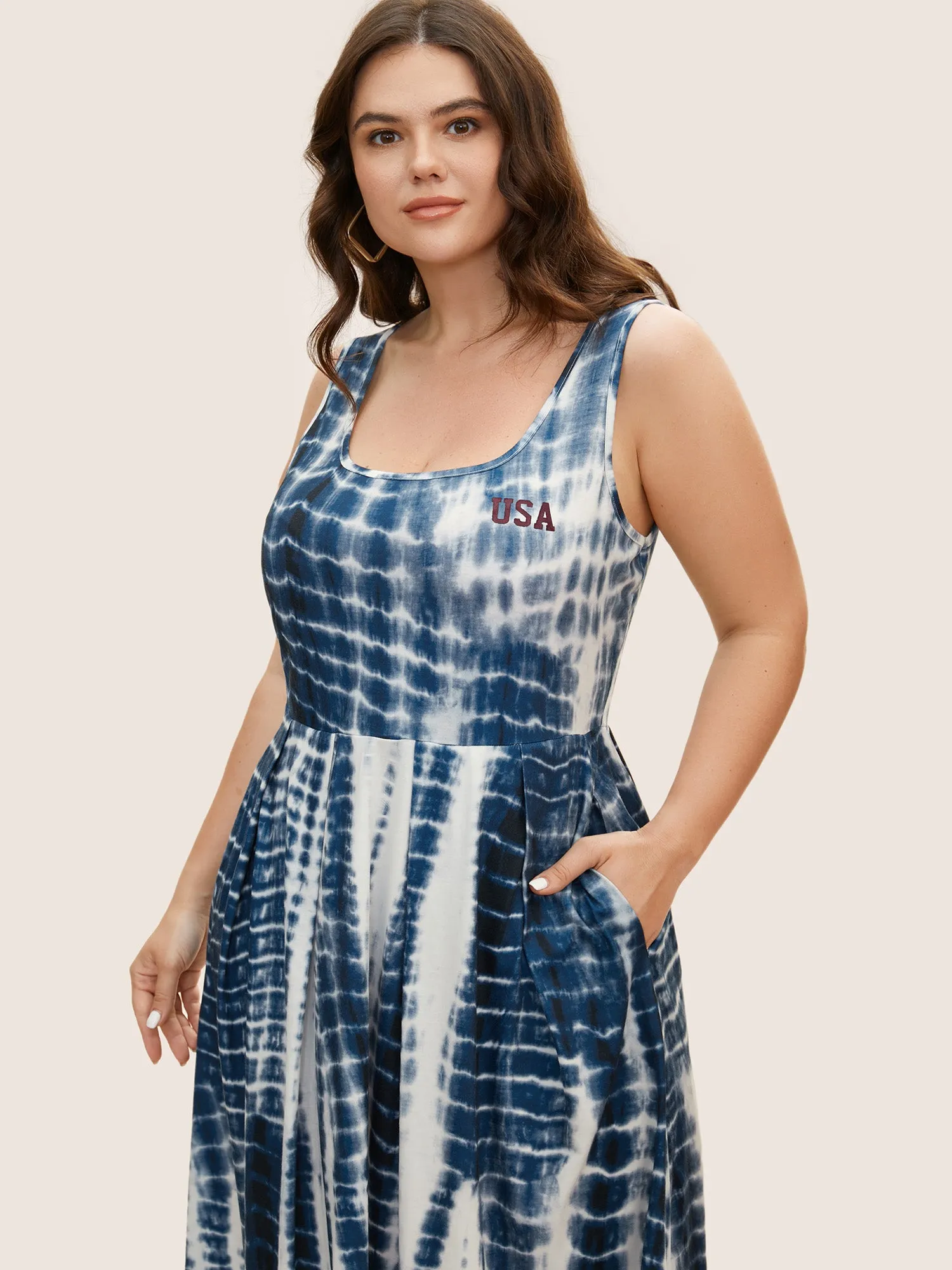 Tie Dye Round Neck Pleated Midi Dress sold by Bloomchic product image thumbnail 4