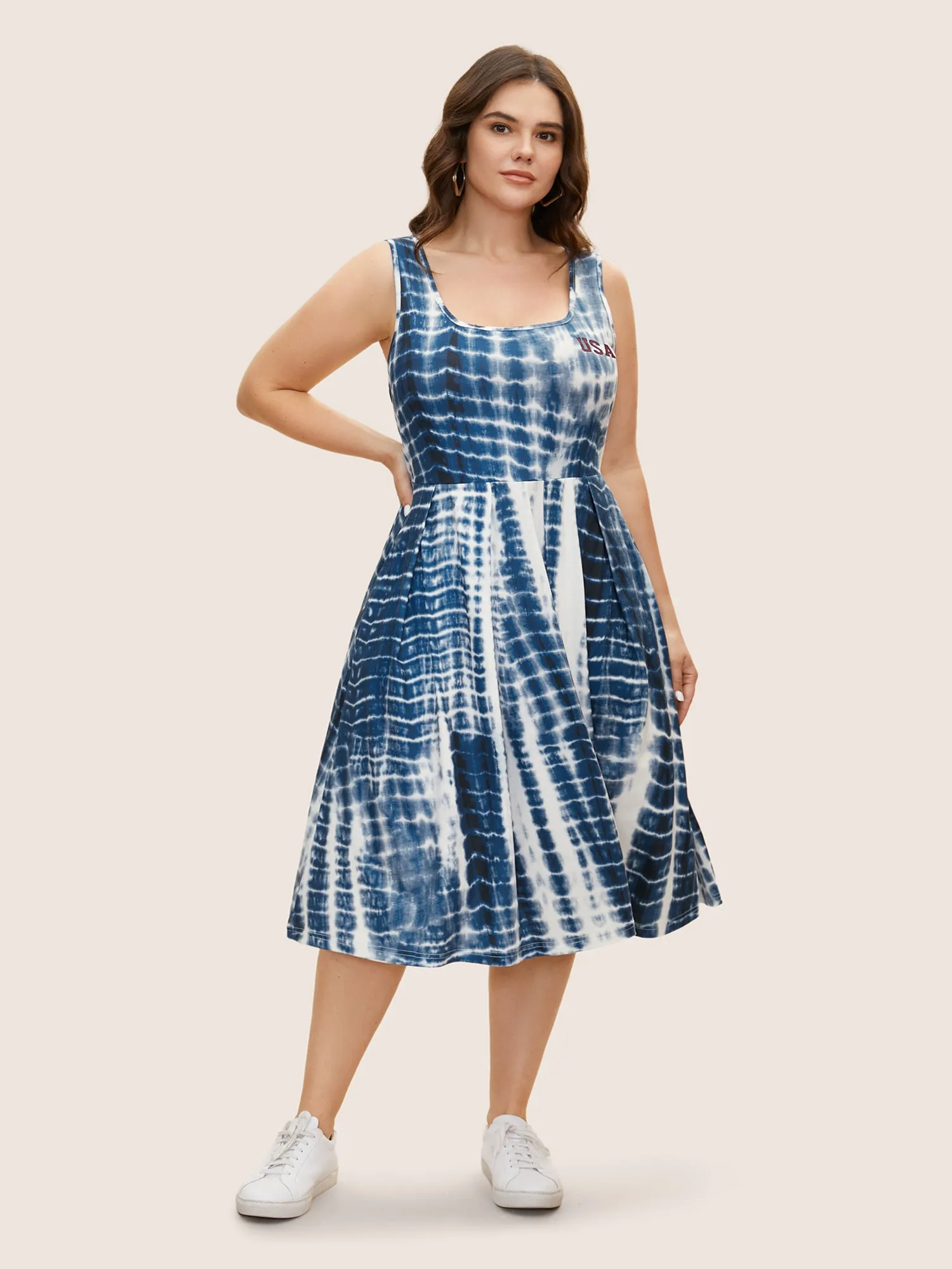 Tie Dye Round Neck Pleated Midi Dress sold by Bloomchic product image thumbnail 2