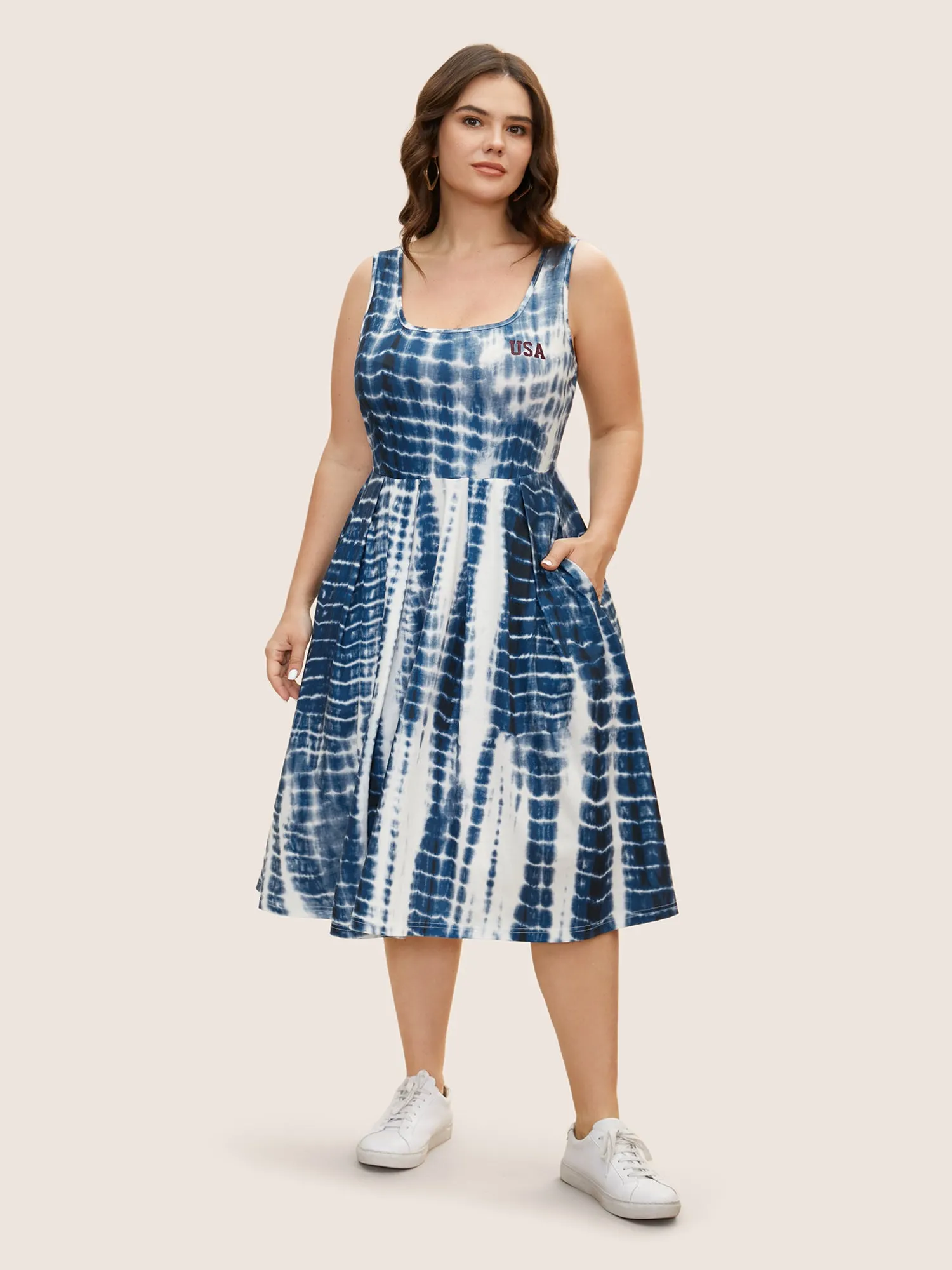 Tie Dye Round Neck Pleated Midi Dress sold by Bloomchic