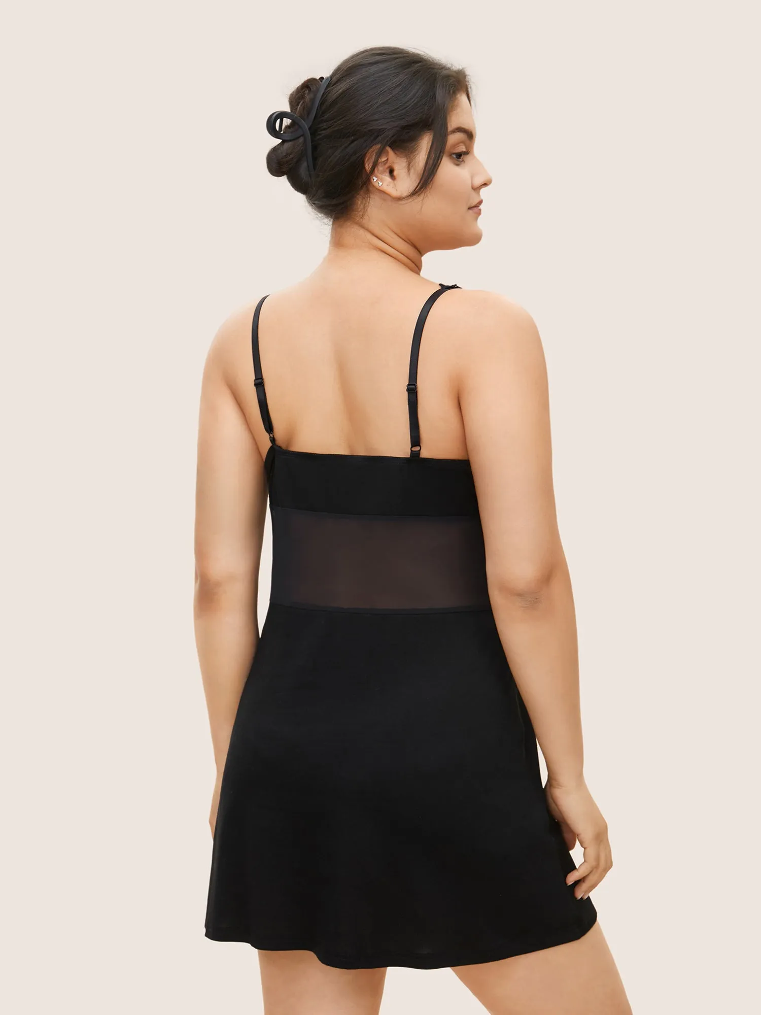 Lace Panel Deep V Neck See Through Sleep Dress sold by Bloomchic product image thumbnail 2