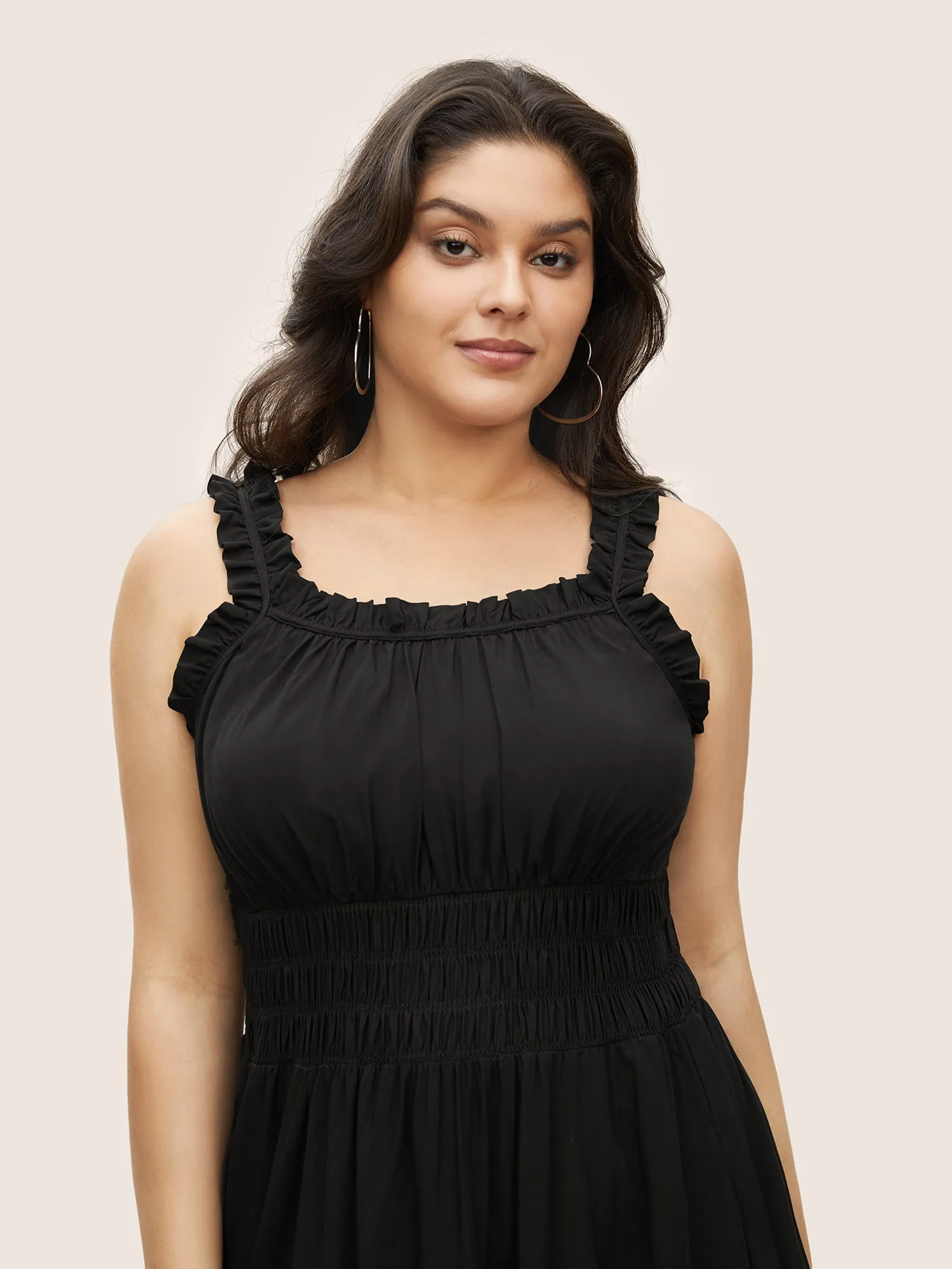 Plain Gathered Elastic Waist Ruffle Trim Dress sold by Bloomchic product image thumbnail 2