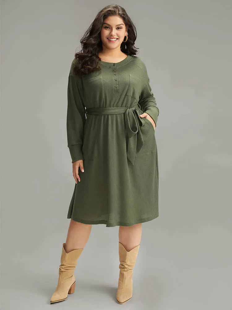 Plain Textured Belted Button Up Dress sold by Bloomchic product image thumbnail 3