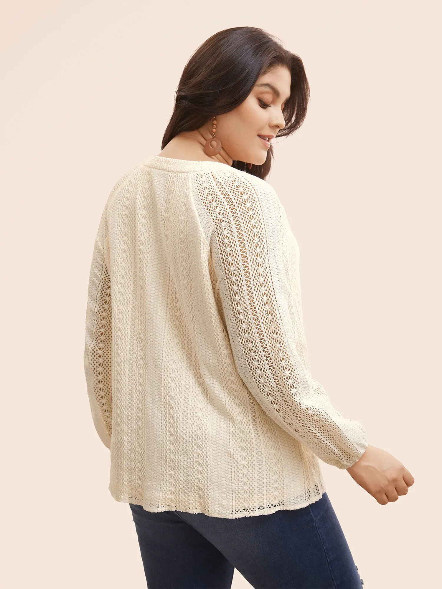 Notched Crochet Lace Raglan Sleeve Blouse sold by Bloomchic product image thumbnail 4