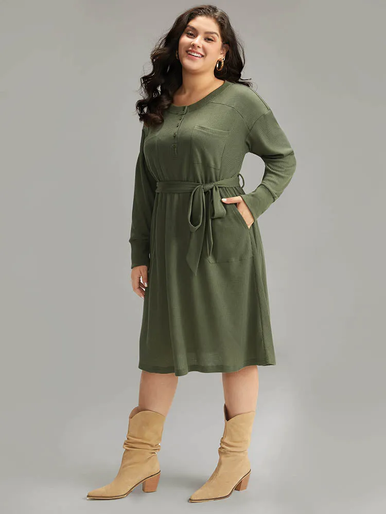 Plain Textured Belted Button Up Dress sold by Bloomchic product image thumbnail 4