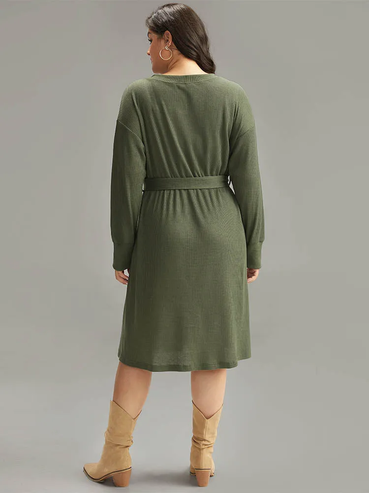 Plain Textured Belted Button Up Dress sold by Bloomchic product image thumbnail 5