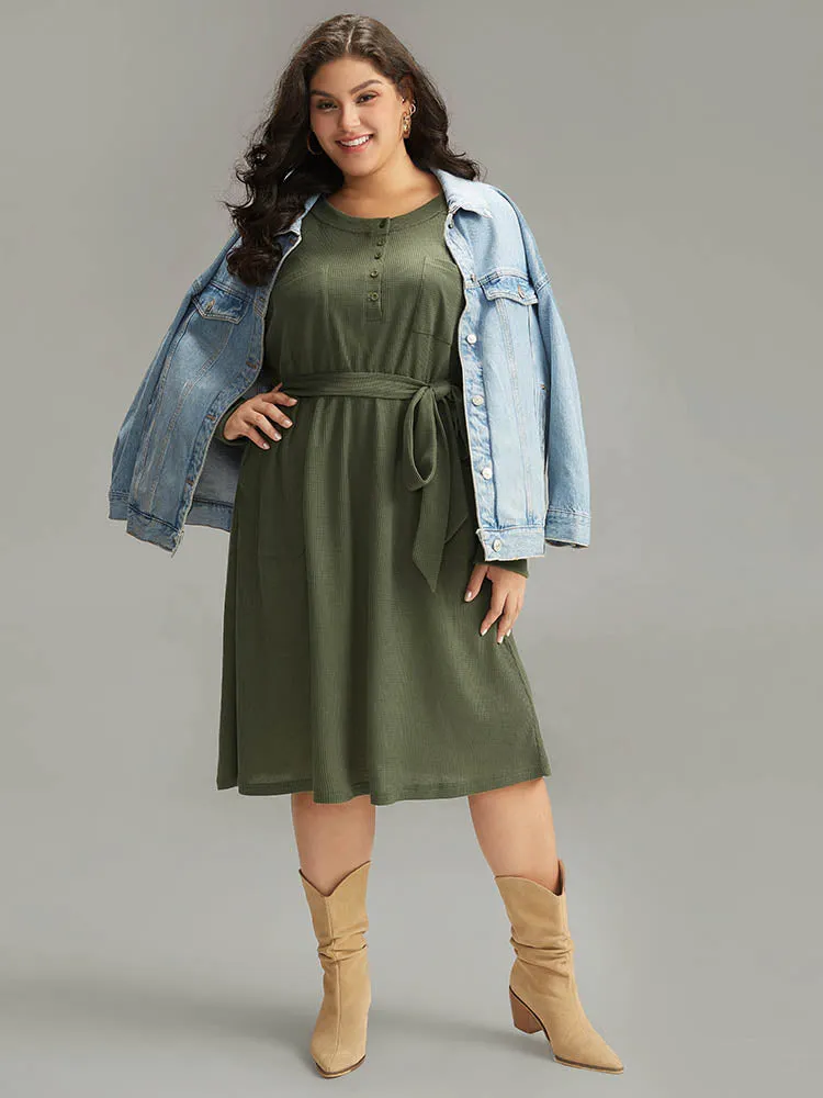 Plain Textured Belted Button Up Dress sold by Bloomchic product image thumbnail 2