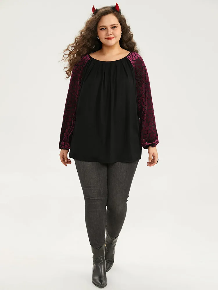 Halloween Contrast Velvet Pleated Detail Elastic Cuffs T-shirt sold by Bloomchic product image thumbnail 4