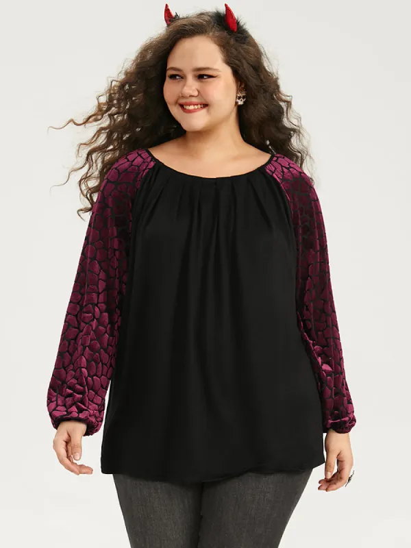 Halloween Contrast Velvet Pleated Detail Elastic Cuffs T-shirt sold by Bloomchic