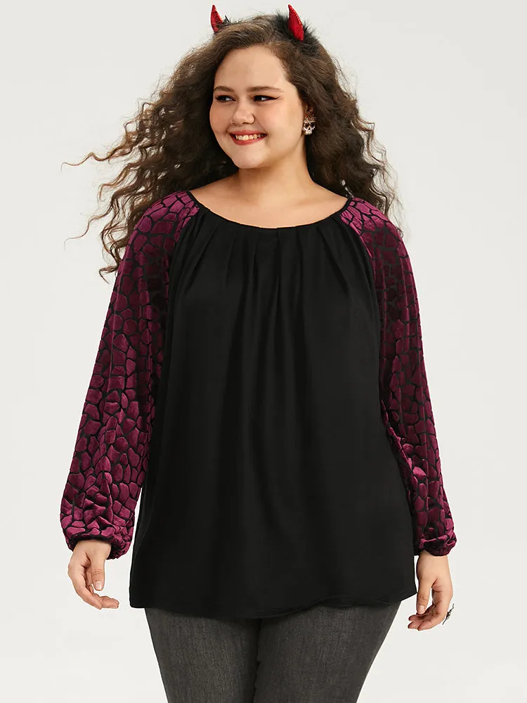 Halloween Contrast Velvet Pleated Detail Elastic Cuffs T-shirt sold by Bloomchic