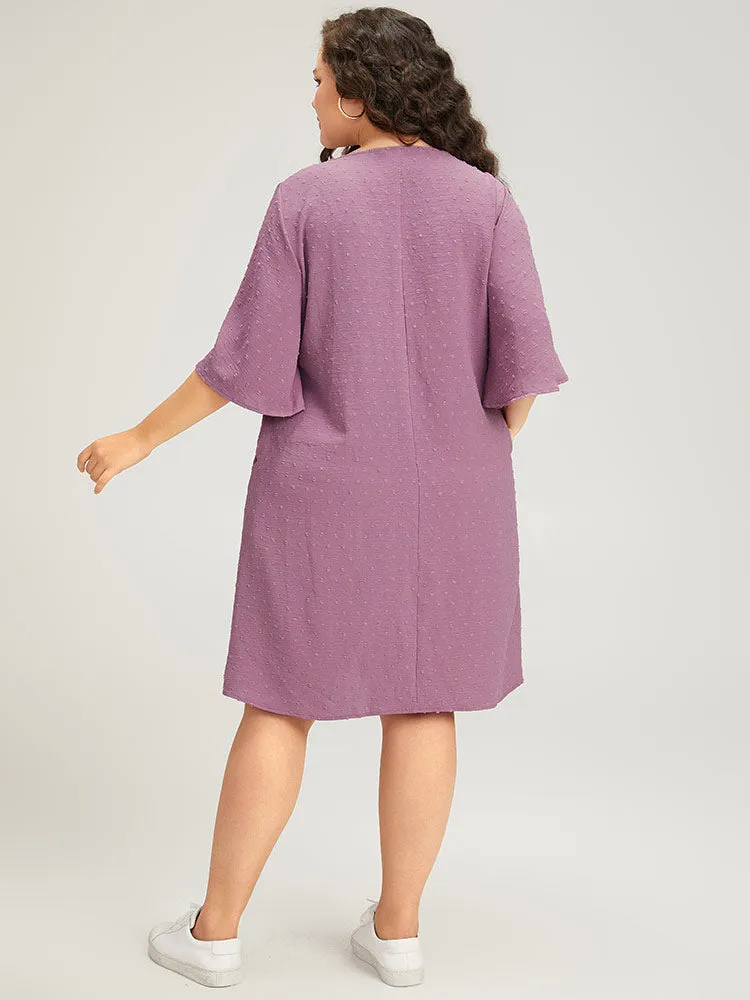 Plain Textured Plicated Detail Crisscross Ruffle Sleeve Dress sold by Bloomchic product image thumbnail 5