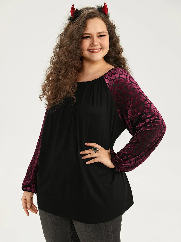 Halloween Contrast Velvet Pleated Detail Elastic Cuffs T-shirt sold by Bloomchic product image thumbnail 5