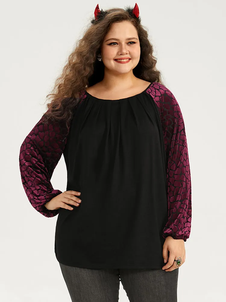 Halloween Contrast Velvet Pleated Detail Elastic Cuffs T-shirt sold by Bloomchic product image thumbnail 3