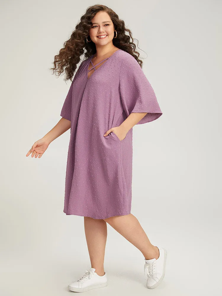 Plain Textured Plicated Detail Crisscross Ruffle Sleeve Dress sold by Bloomchic product image thumbnail 4