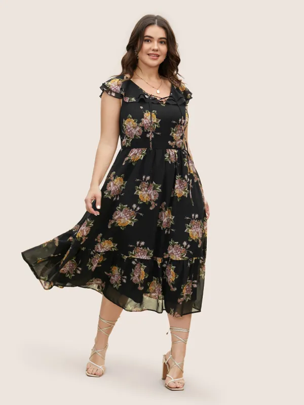 Floral Tiered Ruffles Cap sleeve Dress sold by Bloomchic