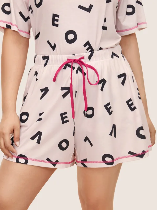 Letter Print Drawstring Contrast Trim Sleep Bottoms sold by Bloomchic