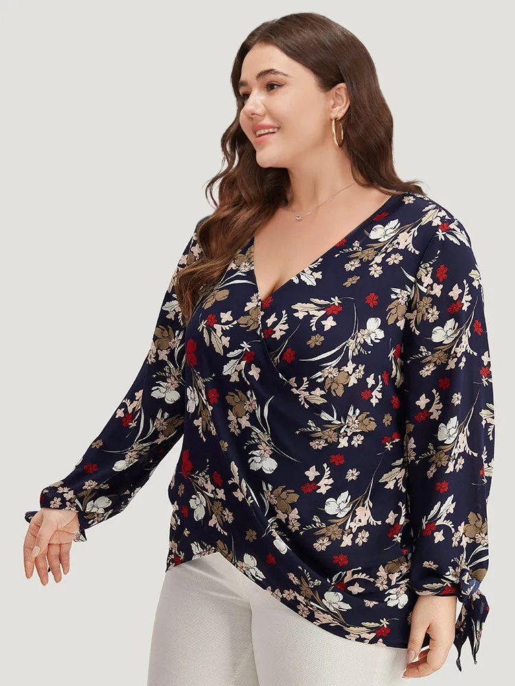 Floral V Neck Wrap Twist Sleeve Blouse sold by Bloomchic product image thumbnail 4