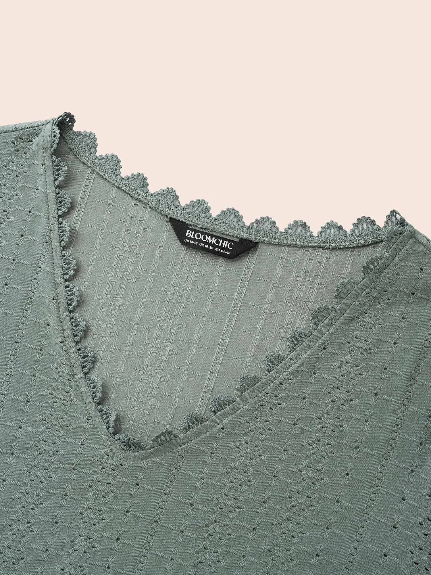 Solid Lace Panel Lantern Sleeve T-shirt sold by Bloomchic product image thumbnail 5