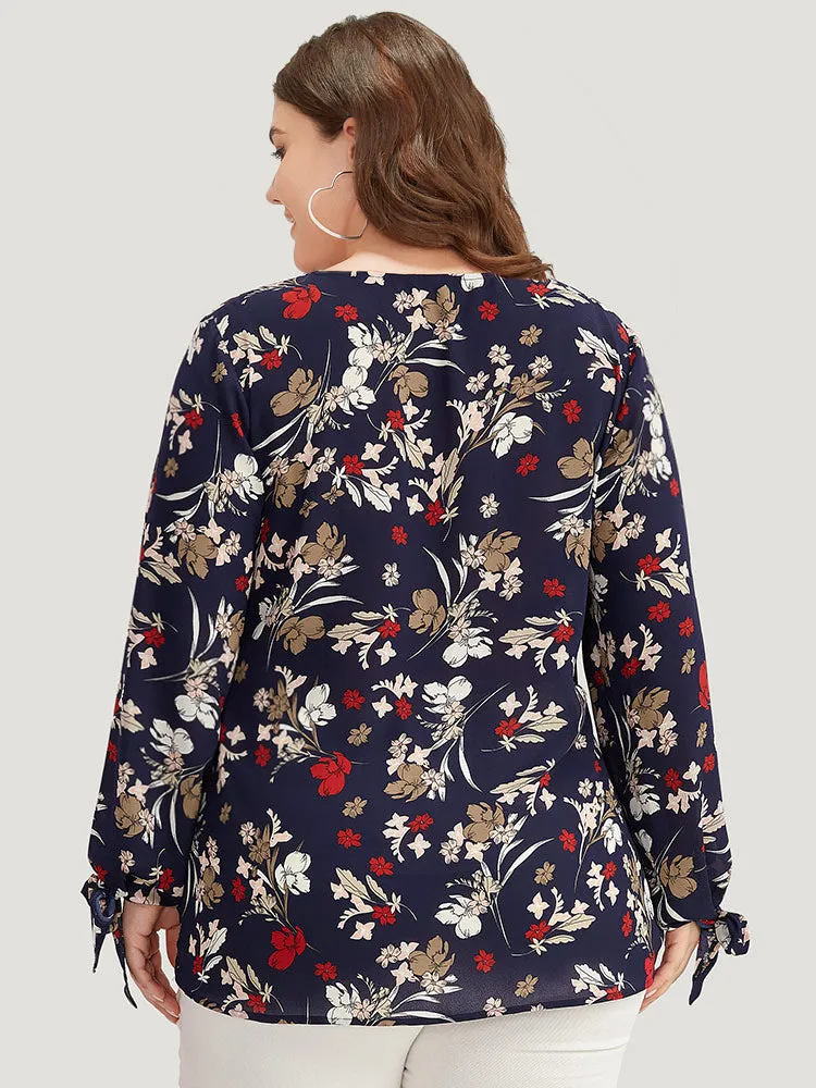 Floral V Neck Wrap Twist Sleeve Blouse sold by Bloomchic product image thumbnail 5