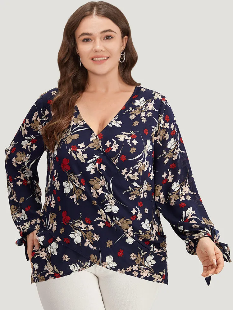 Floral V Neck Wrap Twist Sleeve Blouse sold by Bloomchic product image thumbnail 2