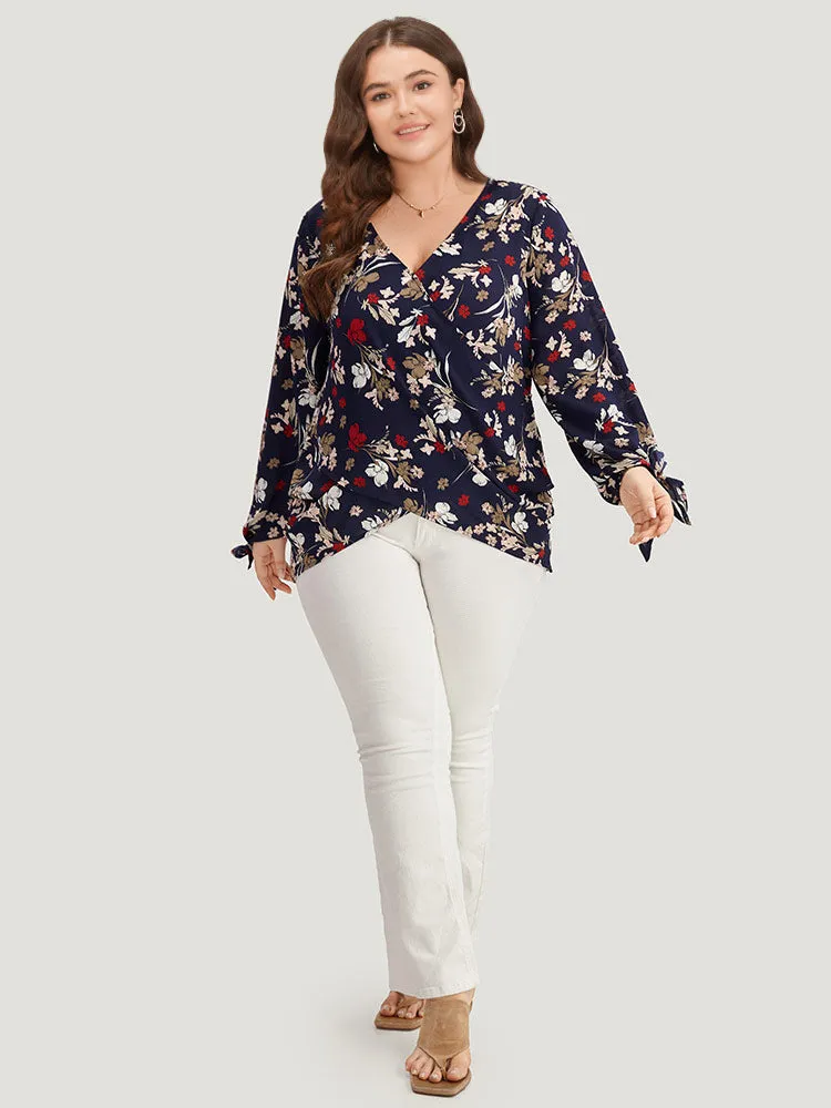 Floral V Neck Wrap Twist Sleeve Blouse sold by Bloomchic product image thumbnail 3