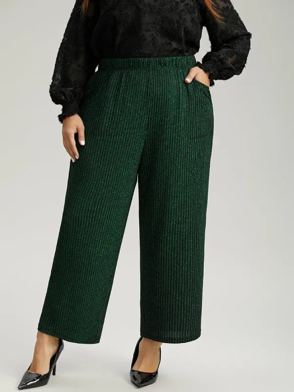 Plain Texture Luxe Elastic Waist Straight Leg Pants sold by Bloomchic