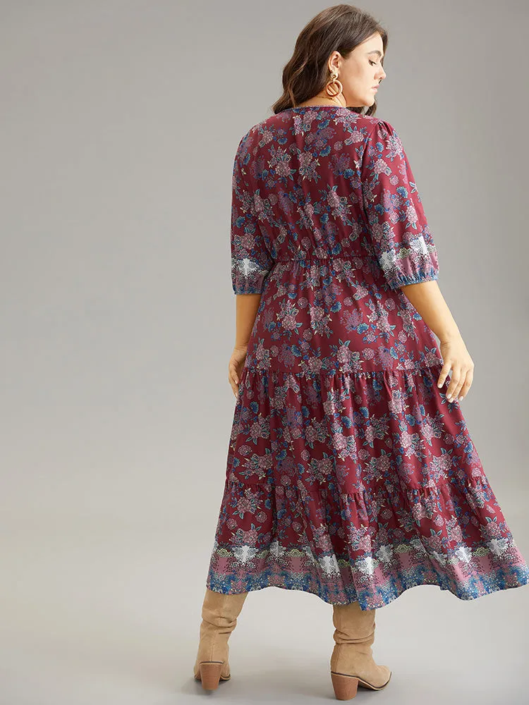 Boho Print Button Detail Ruffle Layered Hem Dress sold by Bloomchic product image thumbnail 3