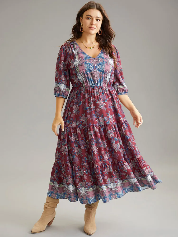 Boho Print Button Detail Ruffle Layered Hem Dress sold by Bloomchic product image thumbnail 2