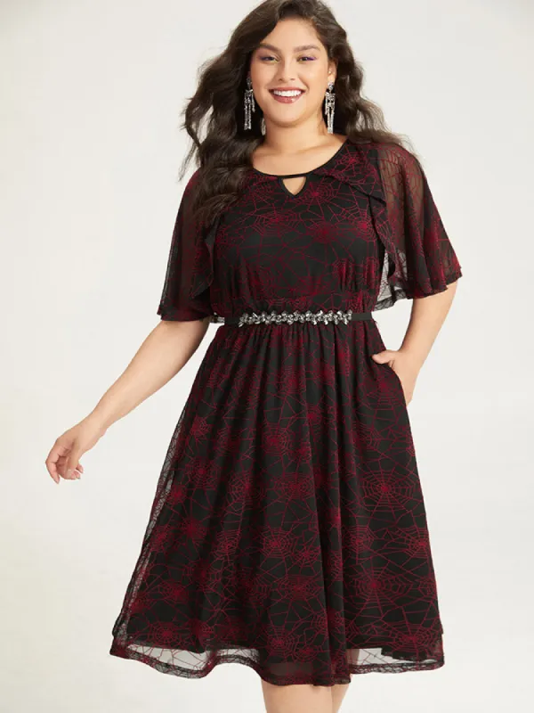 Halloween Spider Web Pattern Keyhole Dress sold by Bloomchic