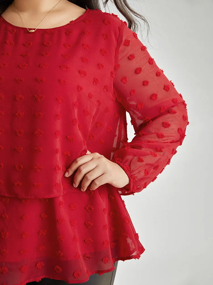 Solid Textured Lantern Sleeve Tiered Hem Blouse sold by Bloomchic product image thumbnail 4