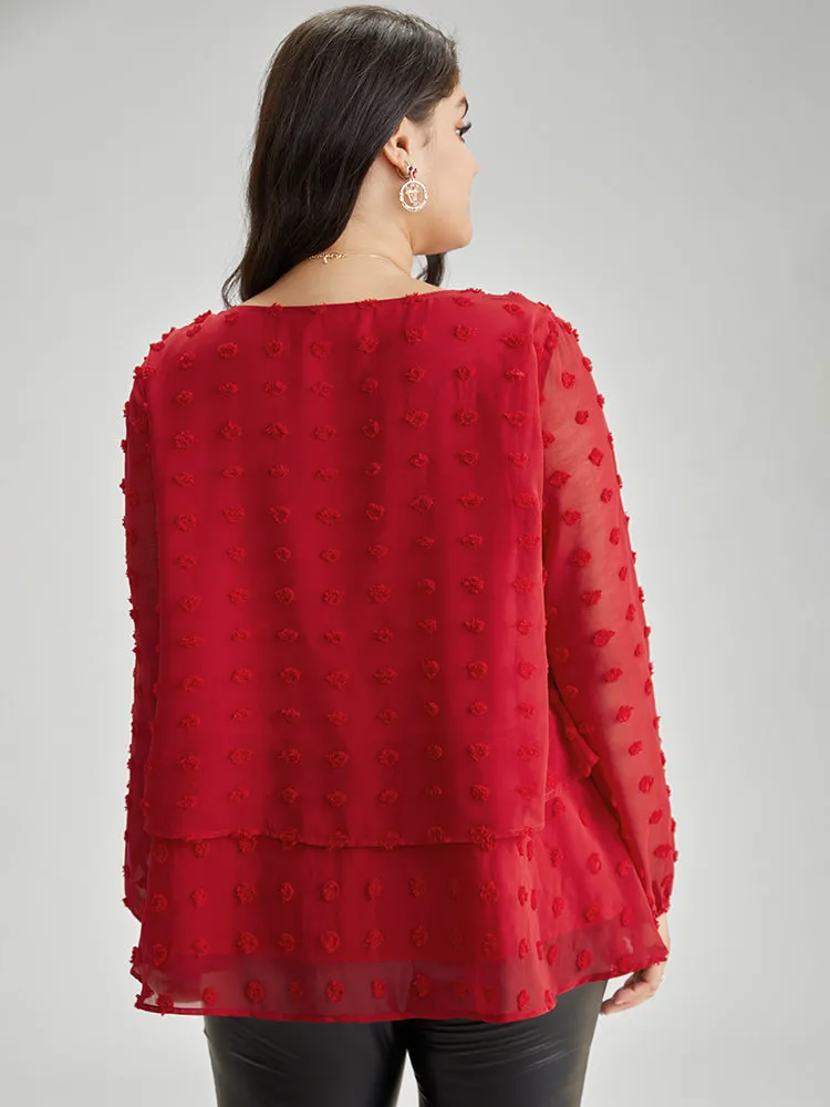 Solid Textured Lantern Sleeve Tiered Hem Blouse sold by Bloomchic product image thumbnail 3