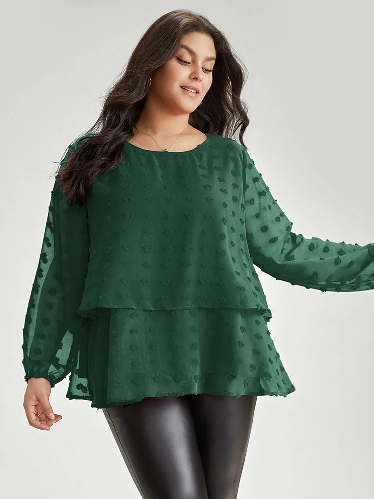 Solid Textured Lantern Sleeve Tiered Hem Blouse sold by Bloomchic product image thumbnail 5